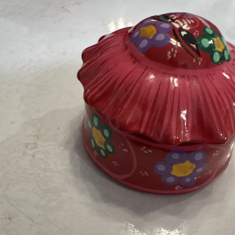 Colorful Mexican Folk Art Handpainted Sun Covered Terra Cotta Trinket Box 3" - Picture 4 of 10